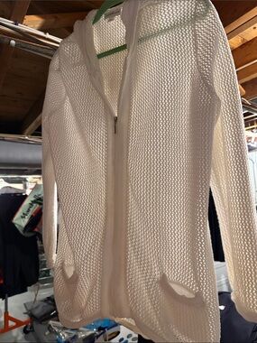 Jaclyn Smith  Lightweight White Open-Knit Zip Hooded Sweater XL great condition